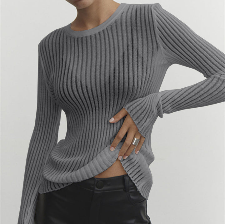 Dame Finrib-top med bred bluse-snit Stilla