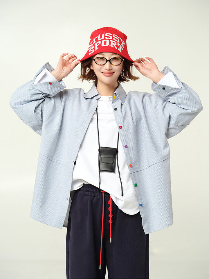 Dame oversized rutet skjorte med fashionable knap detaljer Stilla
