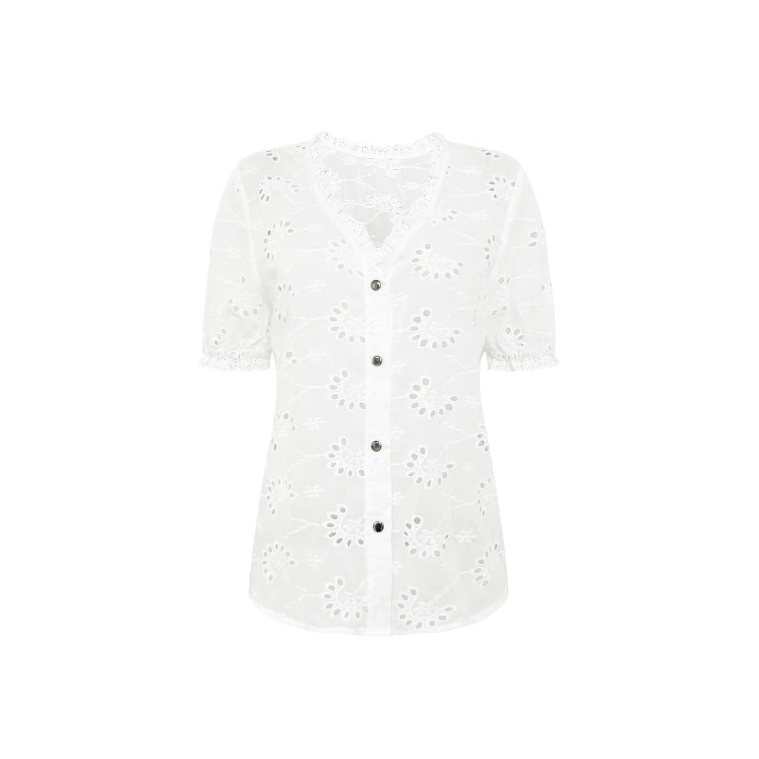 Dame bomuldsbroderet bluse Stilla