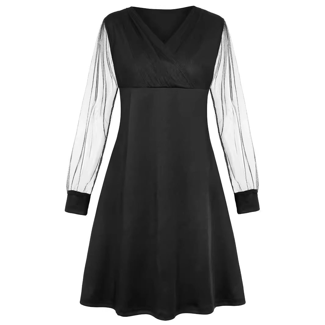 Dame wrapkjole med transparente lange ærmer Stilla