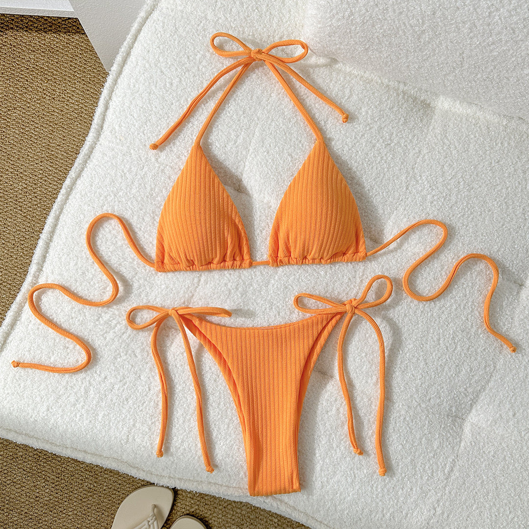 Dame triangel-bikini-sæt med justerbare stropper og ribstruktur Stilla