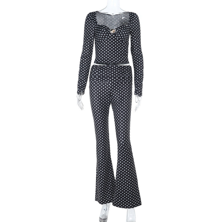 Dame figursyet jumpsuit med lange ærmer og polka-dot mønster Skovae