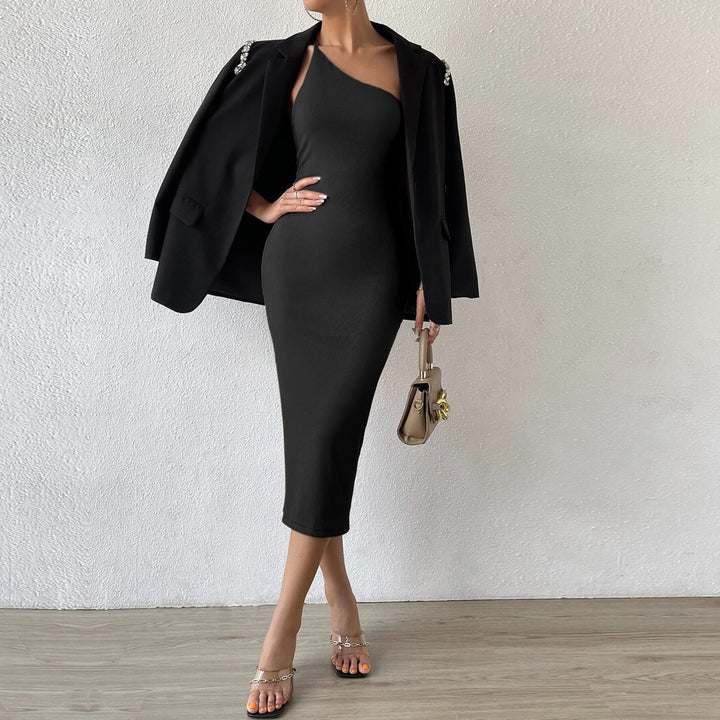 Kvinders figursyet midi kjole med asymmetrisk design Stilla