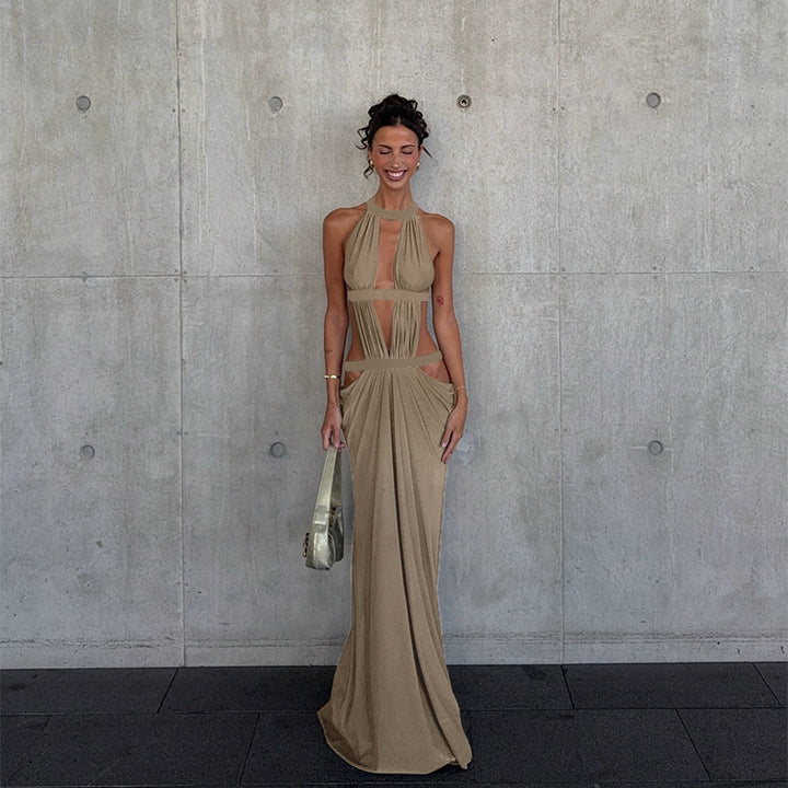 Dame elegant wrap dress med dyb V-udskæring og moderigtige draperinger Skovae