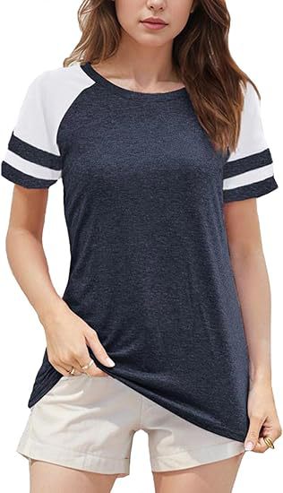Dame sporty T-shirt med raglanærmer og moderne striber Stilla
