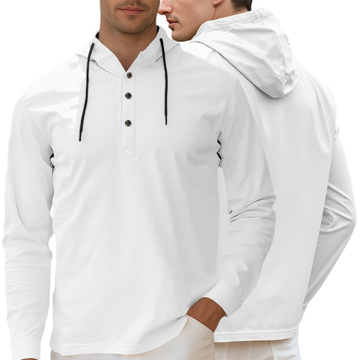 Herrer nan Hætte-Henley Langærmet t-shirt i let stræk jersey med snøre Skovae