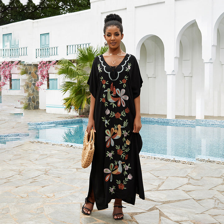 Dame Elegant Strandkåbe med florale Broderier Stilla