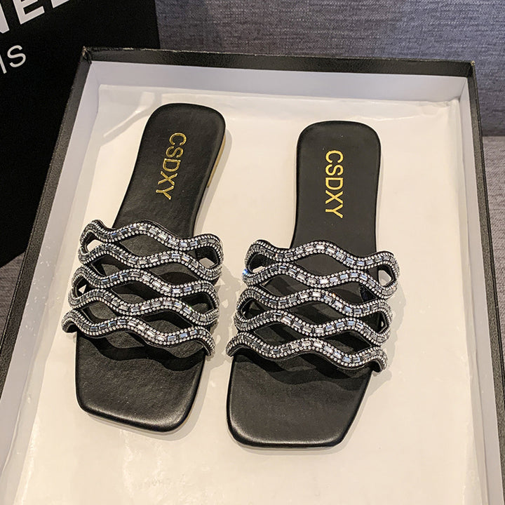 Dame Glamourøse Slide-Sandaler med funklerende Strassdekorationer og komfortabel sål Stilla