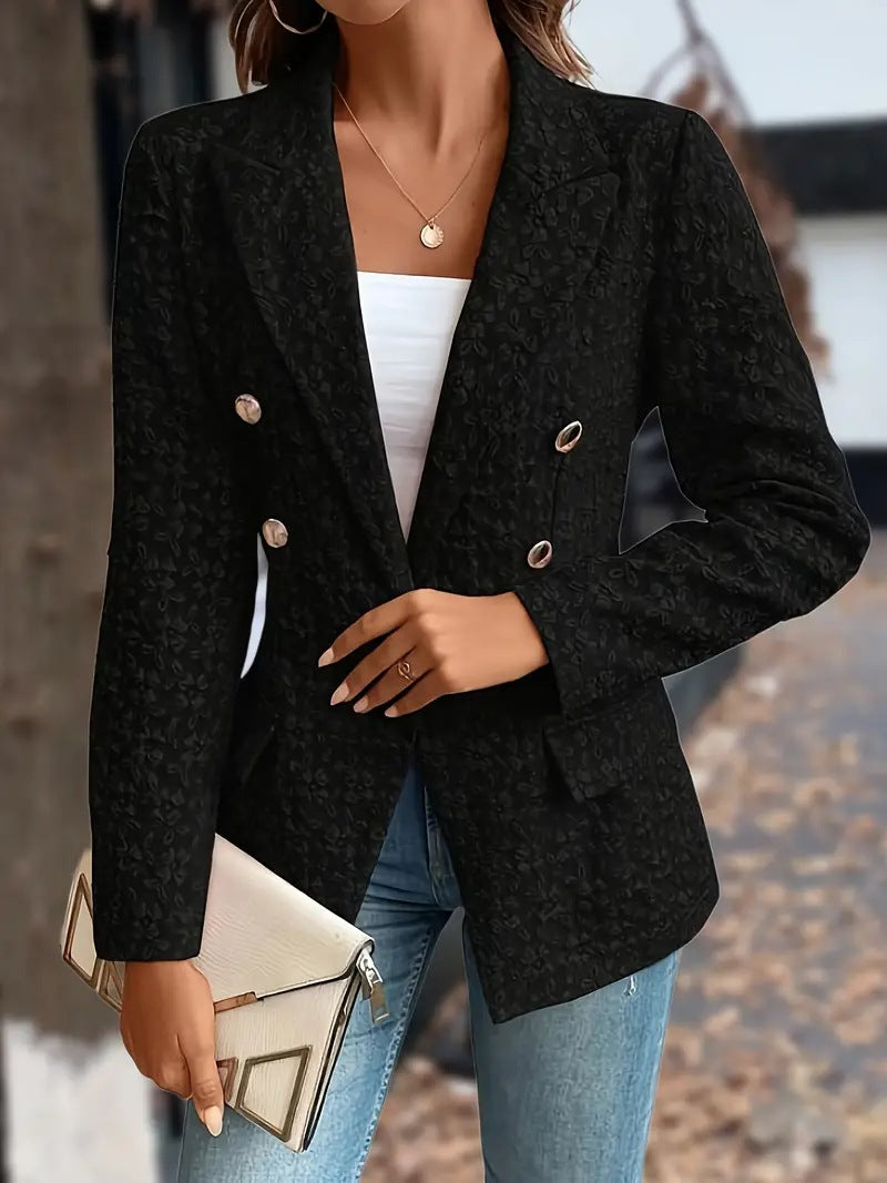 Dame elegant blazer med struktureret blomsterdesign og gyldne knapper Stilla