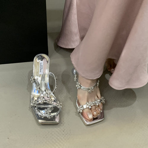 Dame Sling-sandaler med glitrende blomsteraccenter og elegant gennemsigtig hæl Stilla