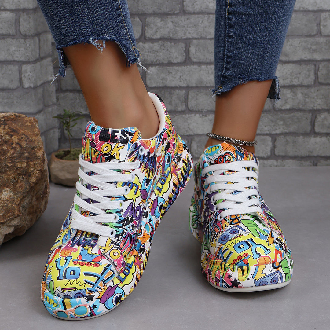 Dame Sporty Sneakers med farverigt grafik-design Stilla