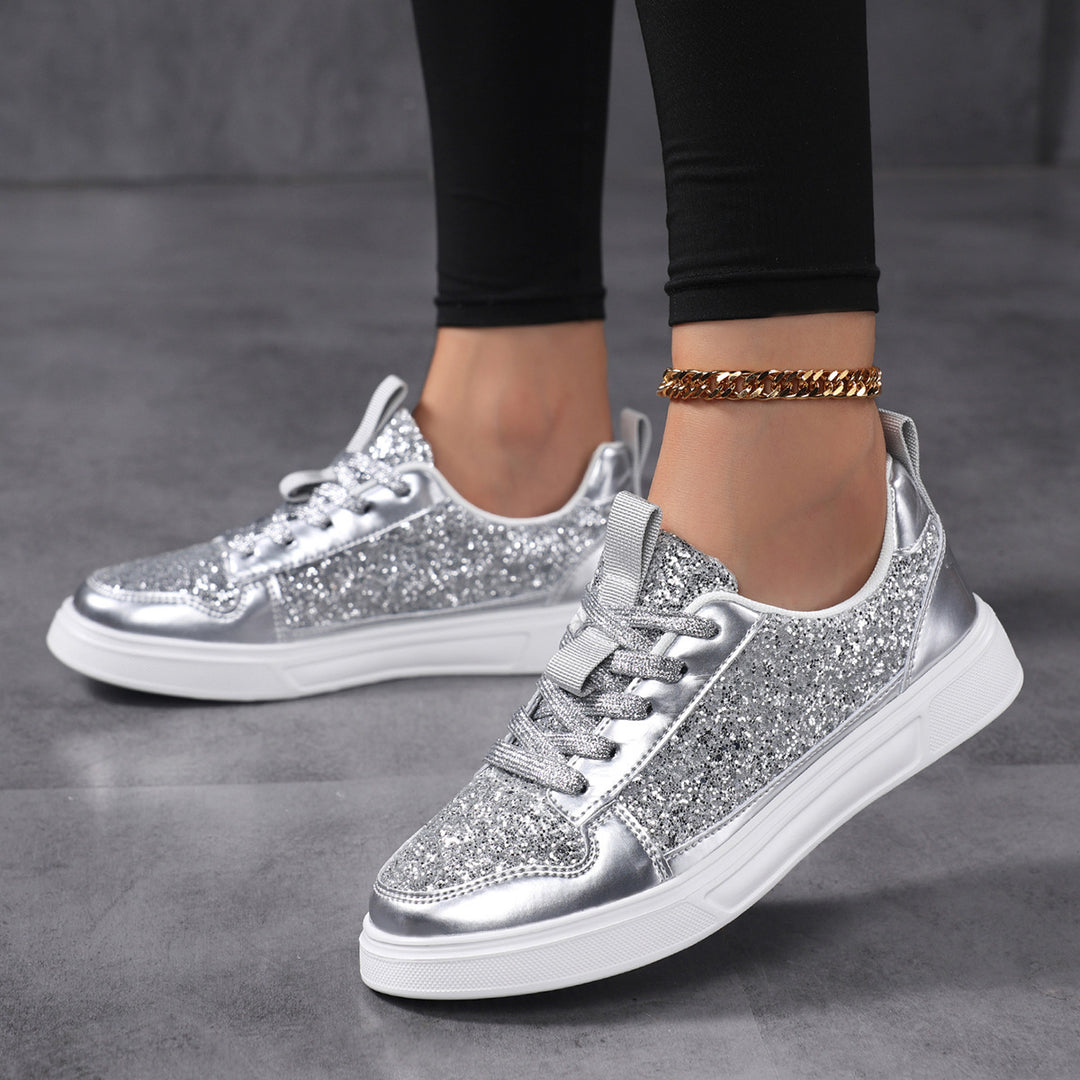 Dame nan Glitzer-fritidssneaker med metallic-detaljer, polstret indgang og skridsikker gummisål Skovae