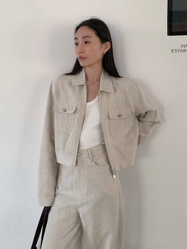 Dame cropped Utility-jakke med praktiske lommer og moderne lynlås Stilla