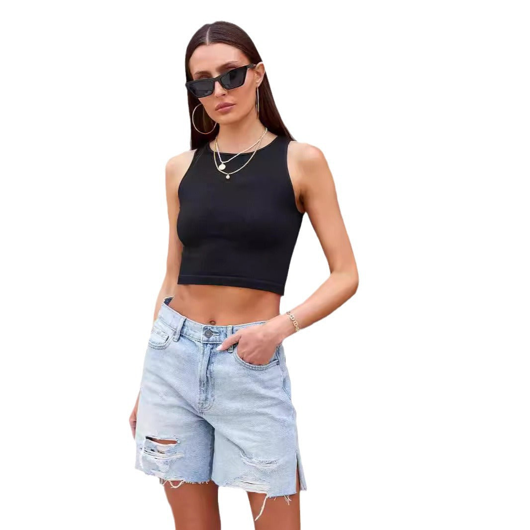 Dame Destroyed Denim Shorts i moderne vintage-stil med afslappede revner og frynset søm Stilla