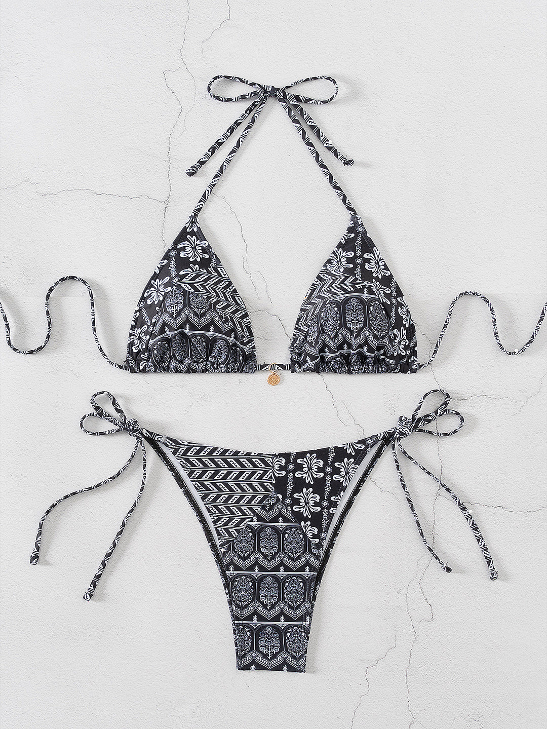 Dame Triangel-bikini med legende blomsterdesign og bindbare stropper Skovae