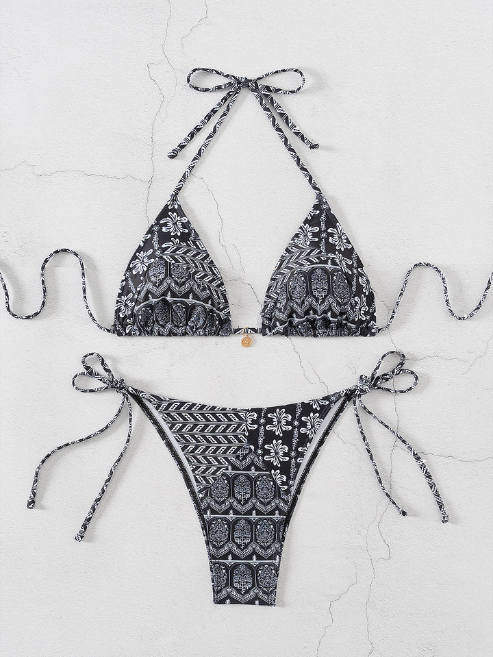 Dame Triangel-bikini med legende blomsterdesign og bindbare stropper Skovae