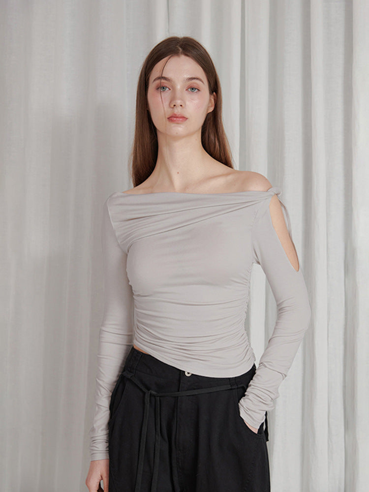 Femme Asymmetrisk Langærmet Rafftop Stilla 1750184187