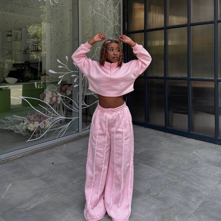 Dame cropped sweatshirt med moderigtig lynlås og behagelig taljeelbånd Skovae