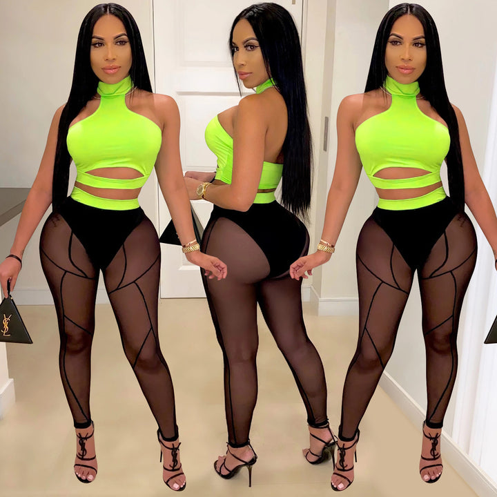 Dame Trendy Cut-Out Bodysuit med transparente leggings Stilla