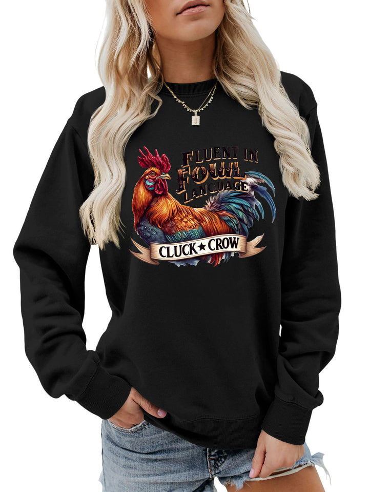 Kvinders sweatshirt med humoristisk kyllingemotiv og behagelig pasform Stilla