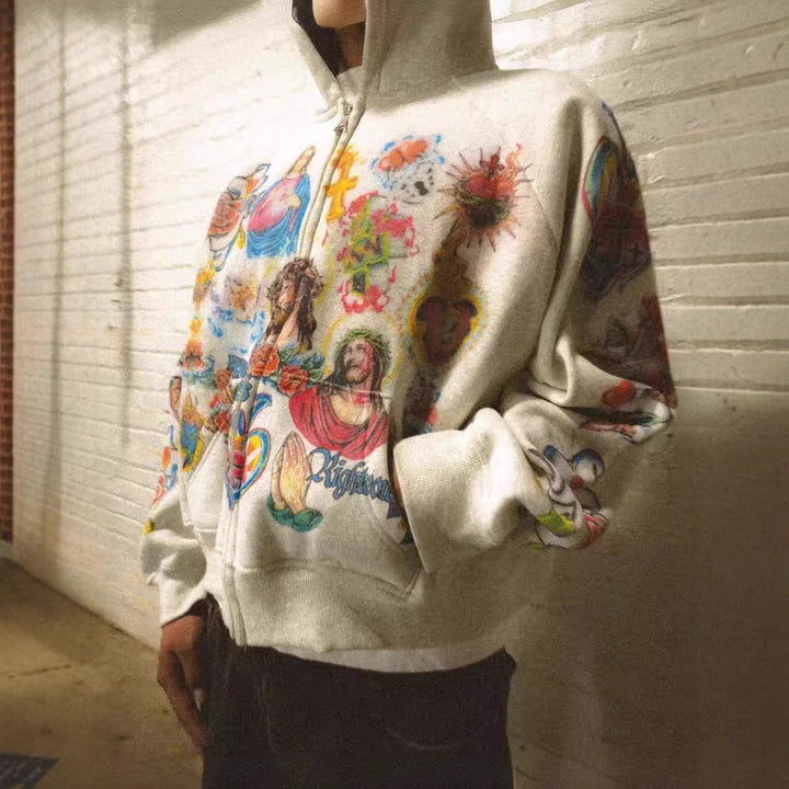 Kvindernes hoodie med farverige tatoveringsprint Stilla