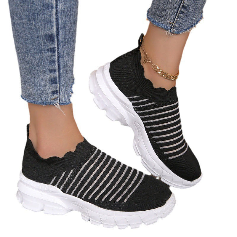 Dame sporty Slip-On sneakers med elastisk strikoverdel og skridsikker sål Stilla