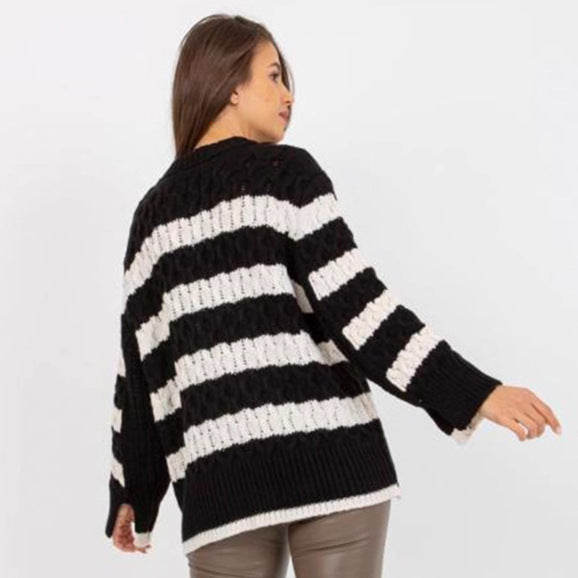 Kvinder striped strik pullover med voluminøse ærmer og unikt mønster Stilla