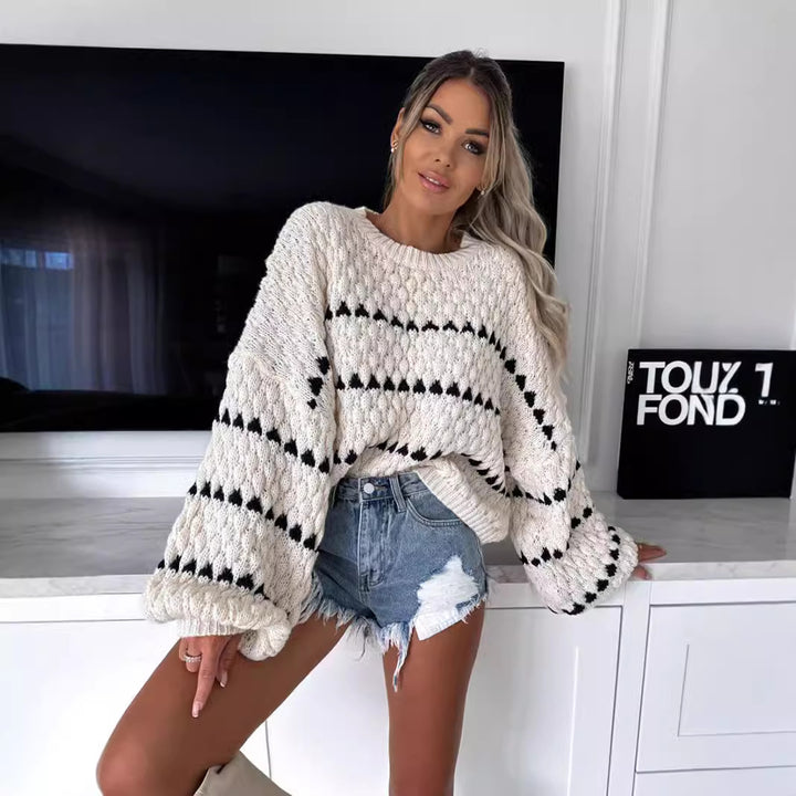 Kvinders hyggelige chunky strik sweater med unikt mønster Stilla