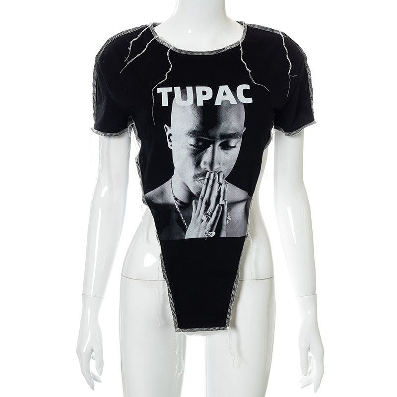 Dame Graphic T-Shirt med unikt slids-design Stilla