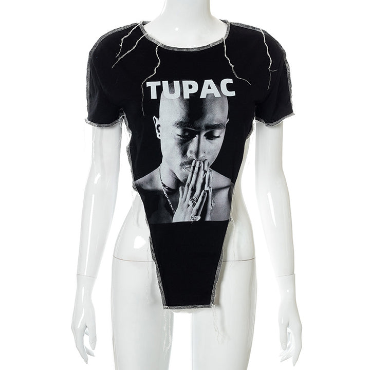 Dame Graphic T-Shirt med unikt slids-design Stilla