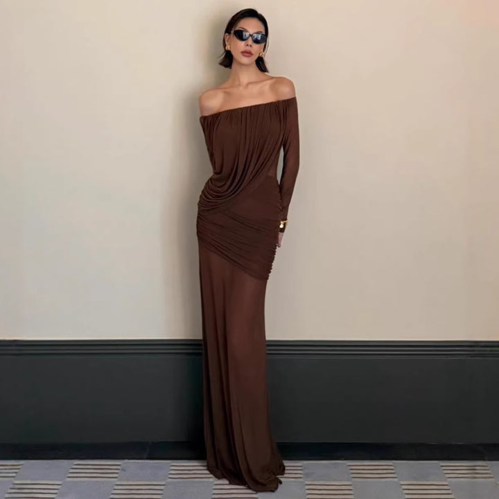 Dame elegant kjole med asymmetrisk drapering Skovae