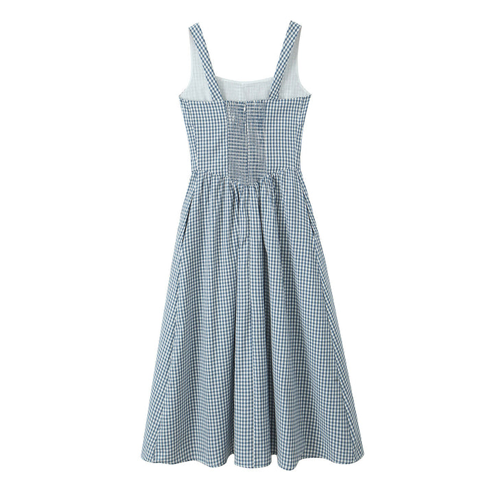 Dame Viskose-Midikjole med raffinerede Gingham-mønstre og elegant taljeudtræk Stilla