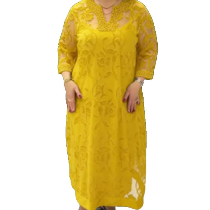 Kvinders elegante gennemsigtige maxi kjole med blonde detaljer Stilla