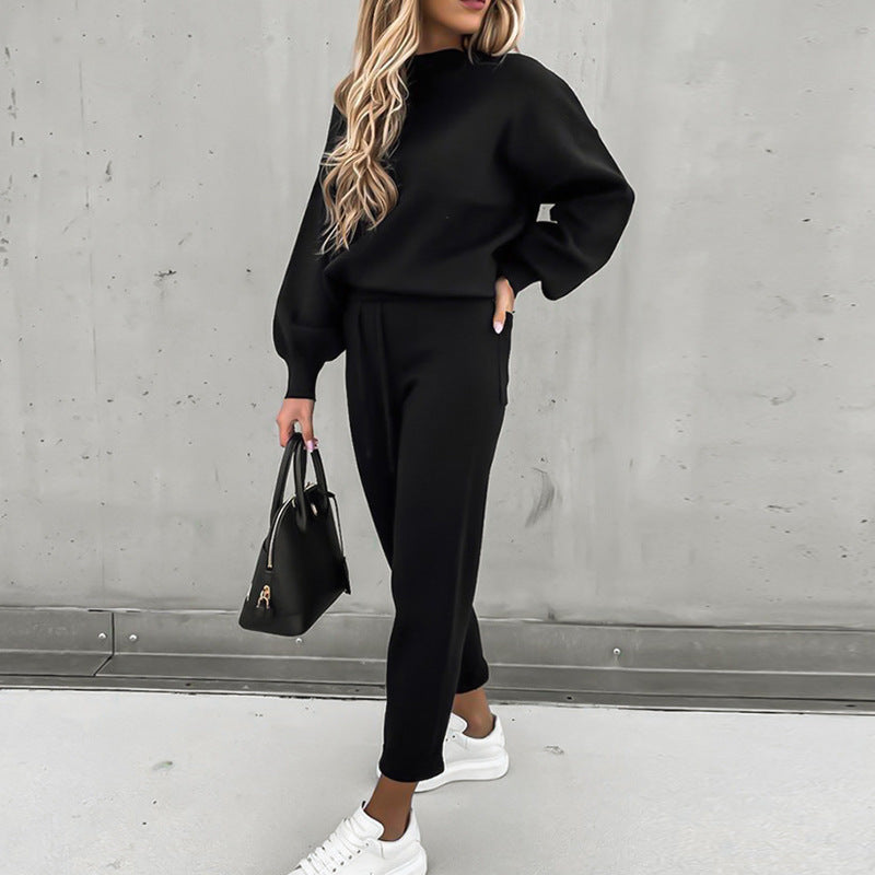Dame Behagelig To-Delt Lounge-Sæt med Højhalset Top og Tights Stilla