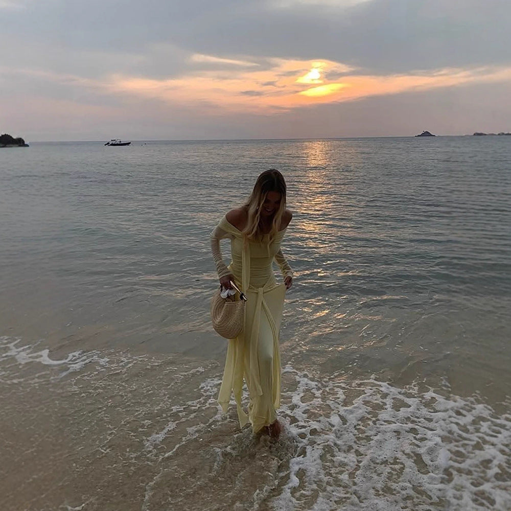 Dame elegant off-shoulder wrap kjole Stilla