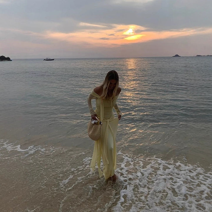 Dame elegant off-shoulder wrap kjole Stilla