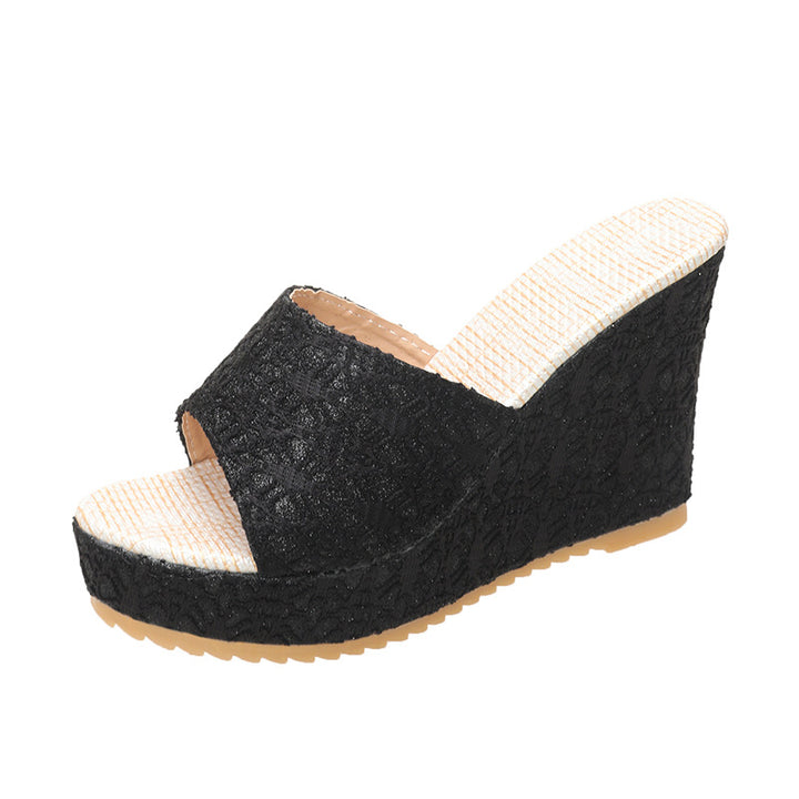 Dame Wedge-pantoletten med floral lace-design og skridsikker sål Stilla