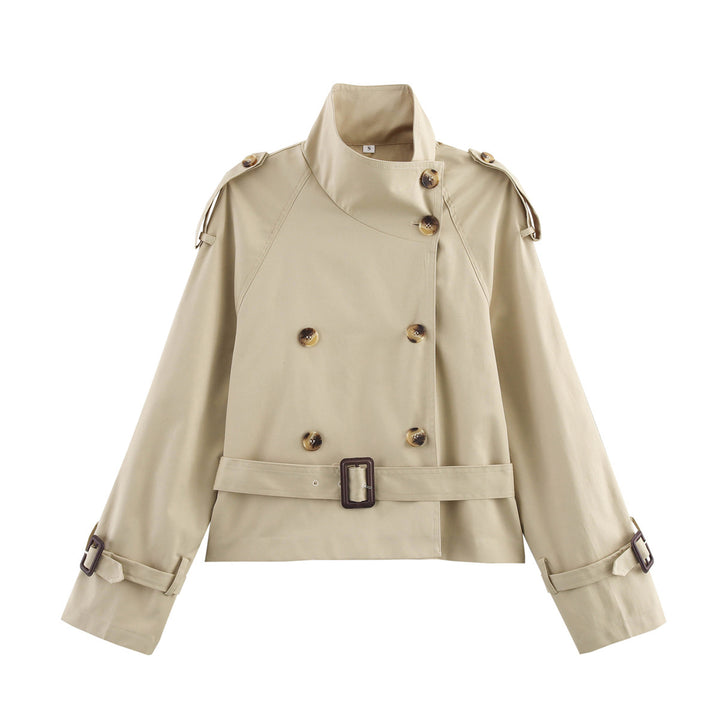 Dame Mode Trench Coat med Asymmetrisk Knapliste og Talje Bælte Stilla