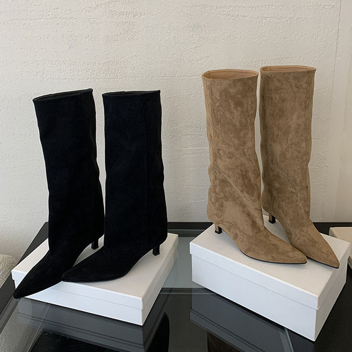 Damer Overknee Støvler i blødt Nubuck med elegant spids hæl Stilla