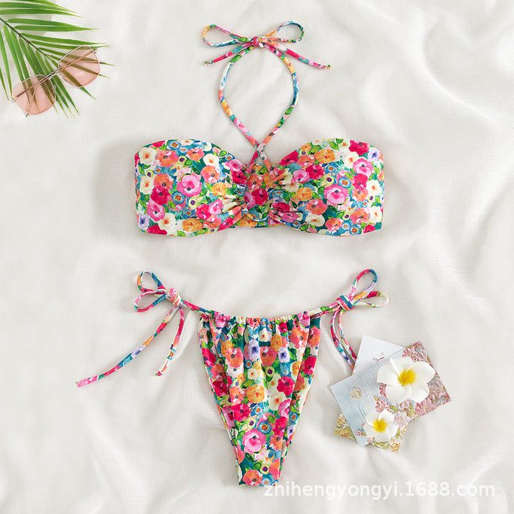 Dame bandeau-bikini med legende blomsterdesign Skovae
