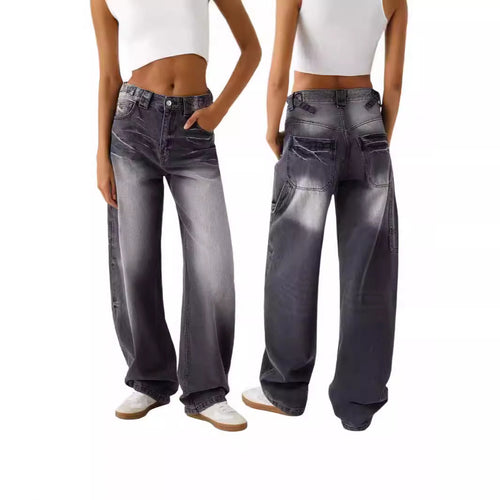 Dame brede højhals jeans med elegant snit og afslappet design Skovae