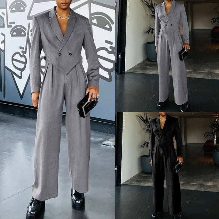 Dame nan Business-sæt med asymmetrisk draperet blazer og bundfalderbukser med gummibånd Skovae