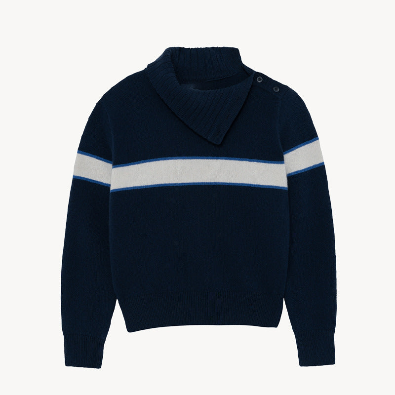 Dame grovstrikket pullover med høj krave og knapdetaljer Stilla