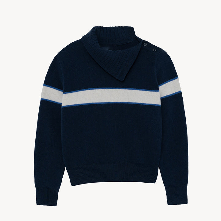 Dame grovstrikket pullover med høj krave og knapdetaljer Stilla