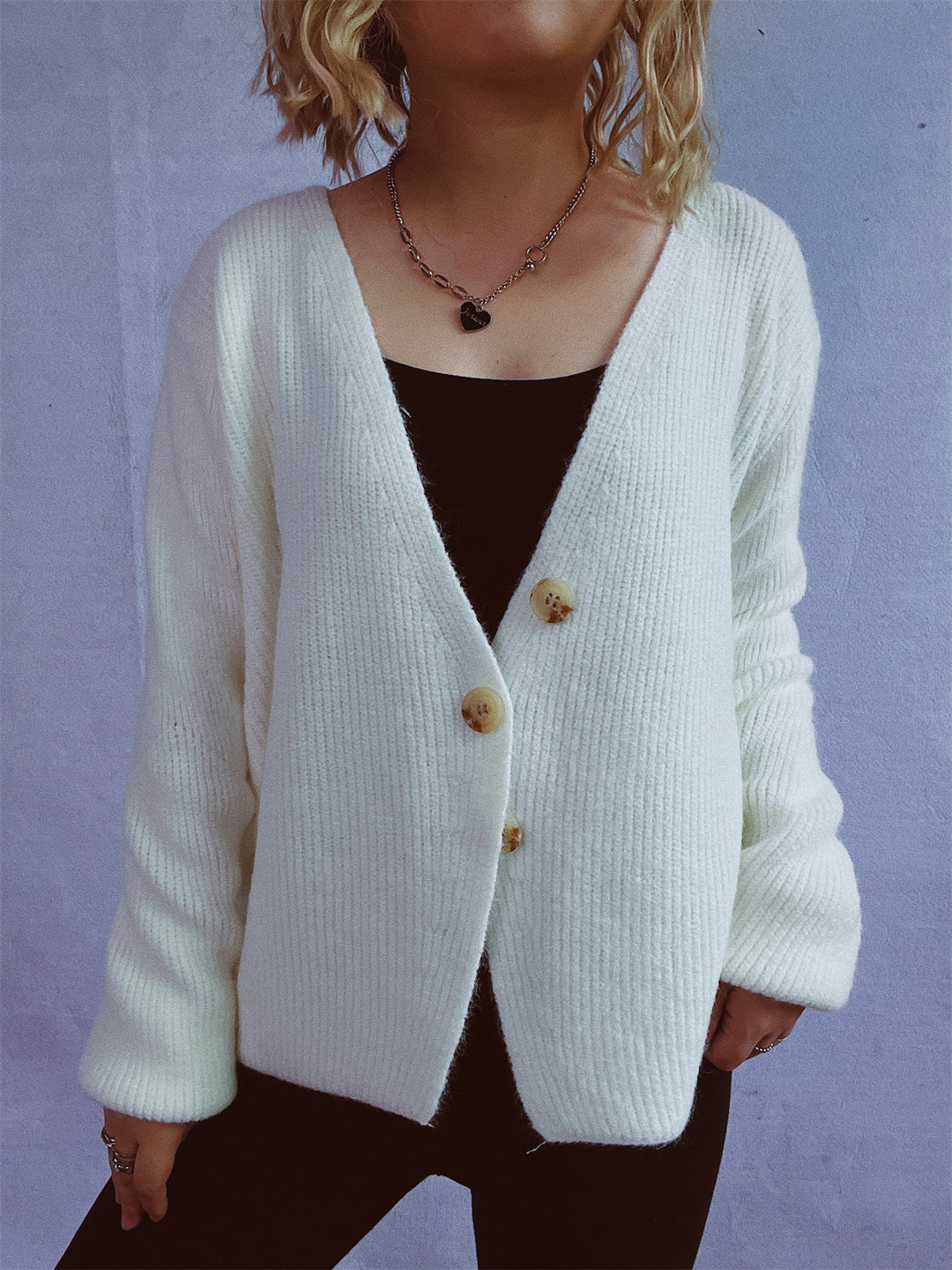Damer hyggelig cardigan med store knapper og struktureret design Stilla