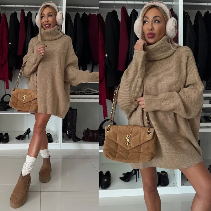 Kvinders Oversized Sweater med Høj Krave Skovae