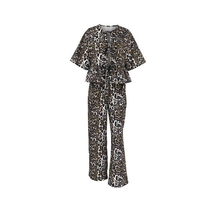 Dame Animal Print Kombi-jumpsuit med peplum detalje og brede ærmer Stilla