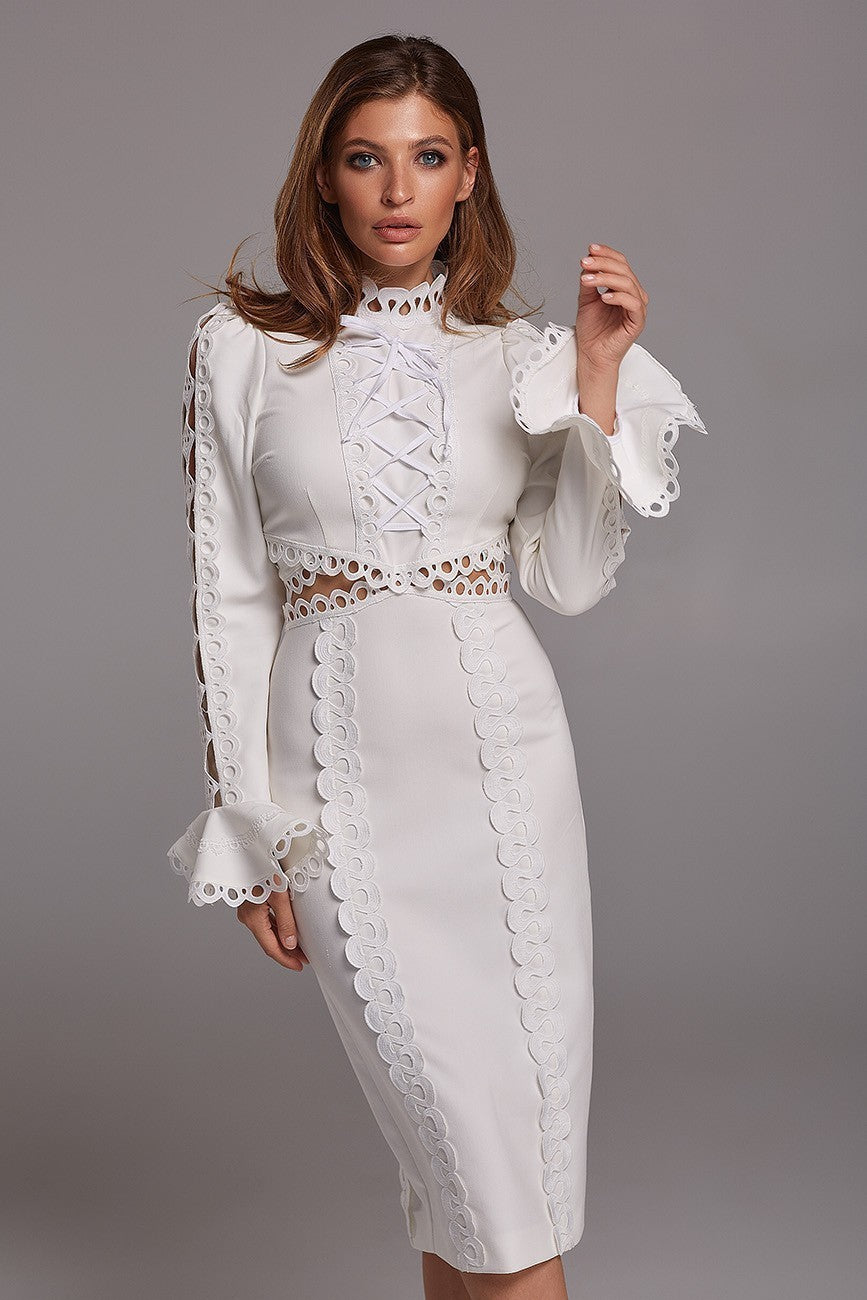 Damer Elegant Maxi Kjole med Blonder Applikationer og Peplum Skovae
