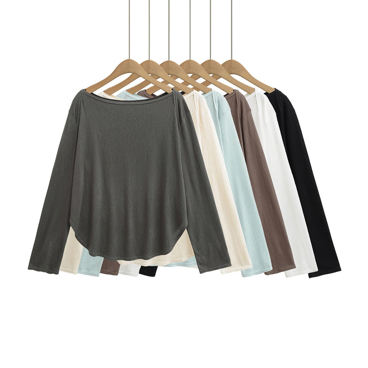 Damer afslappet oversized longsleeve T-shirt med rundet kant og blødt bærekomfort Stilla