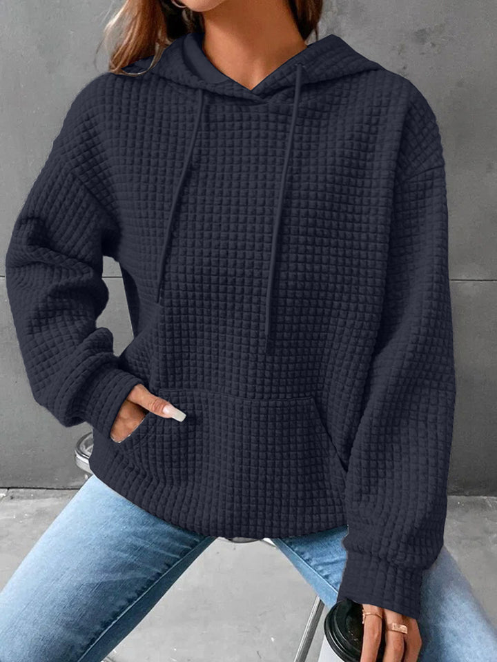 Kvinder Vaffelstruktur Hoodie med Kængurulomme og Casual Fit Stilla